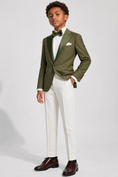 Load image into Gallery viewer, Olive Green And White Color-Blocked Single-Breasted 2-Piece Suit