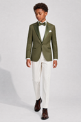 Load image into Gallery viewer, Olive Green And White Color-Blocked Single-Breasted 2-Piece Suit