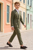 Bild in Galerie-Betrachter laden, Olive green serge double-breasted two-piece suit