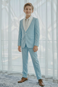 Bild in Galerie-Betrachter laden, Light Sky Blue And White Cotton Linen Single-Breasted 2-Piece Suit