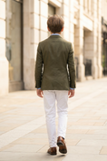 Bild in Galerie-Betrachter laden, Olive Green And White Cotton And Linen Double-Breasted 2-Piece Suit