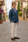 Bild in Galerie-Betrachter laden, Boys Navy Double-Breasted Blazer with Beige Trousers 2-Piece Suit for Weddings
