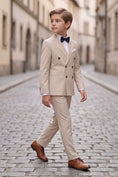 Bild in Galerie-Betrachter laden, Boys Beige Pinstripe Double-Breasted 2-Piece Suit for Weddings