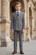 Cargar la imagen en la vista de la galería, Boys Grey Double-Breasted 2-Piece Suit for Weddings