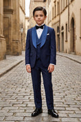 Load image into Gallery viewer, Boys Navy Blue Tuxedo with Shawl Lapel 3-Piece Suit