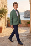 Cargar la imagen en la vista de la galería, Boys Green Windowpane Check Blazer with Navy Trousers 2-Piece Suit