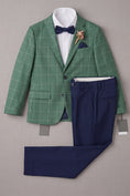 Cargar la imagen en la vista de la galería, Boys Green Windowpane Check Blazer with Navy Trousers 2-Piece Suit