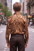 Load image into Gallery viewer, Brown Zebra Print Satin Long-Sleeved Shirt