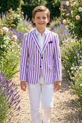 Charger l'image dans la visionneuse de la galerie, Purple And White Striped Single-Breasted 2-Piece Suit