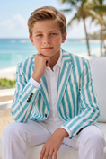 Load image into Gallery viewer, Tiffany Blue And White Striped Single-Breasted 2-Piece Suit