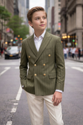 Bild in Galerie-Betrachter laden, Olive Green Pinstriped Double-Breasted 2-Piece Suit