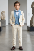 Load image into Gallery viewer, Light Apricot And Light Blue Color-Blocked 3-Piece Suit