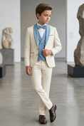 Load image into Gallery viewer, Light Apricot And Light Blue Color-Blocked 3-Piece Suit