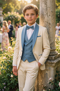 Load image into Gallery viewer, Light Apricot And Light Blue Color-Blocked 3-Piece Suit
