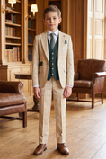 Bild in Galerie-Betrachter laden, Light Khaki Plaid Dark Green Color Blocking 3-Piece Suit
