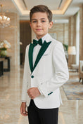 Load image into Gallery viewer, Boys White Tuxedo with Green Shawl Lapel 2-Piece Suit