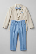 Cargar la imagen en la vista de la galería, Boys Beige Linen Blazer with Light Blue Trousers 2-Piece Suit