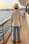 Cargar la imagen en la vista de la galería, Boys Beige Linen Blazer with Light Blue Trousers 2-Piece Suit