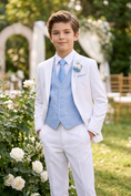 Load image into Gallery viewer, White And Light Blue Serge 3-Piece Suit