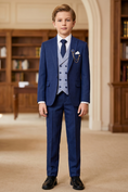 Cargar la imagen en la vista de la galería, Navy Blue Plaid Serge 3-Piece Suit