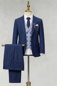 Cargar la imagen en la vista de la galería, Navy Blue Plaid Serge 3-Piece Suit