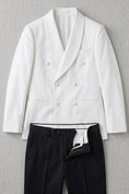 Bild in Galerie-Betrachter laden, Boys White Double-Breasted Tuxedo with Black Trousers 2-Piece Suit