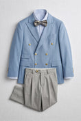 Charger l'image dans la visionneuse de la galerie, Boys Light Blue Double-Breasted Blazer with Grey Trousers 2-Piece Suit