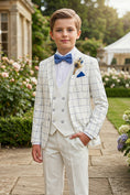 Bild in Galerie-Betrachter laden, Boys White Windowpane Check 3-Piece Suit for Weddings & Formal Events