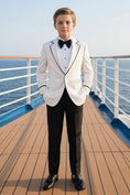 Cargar la imagen en la vista de la galería, Boys White Tuxedo with Black Trim and Trousers 2-Piece Suit