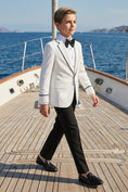 Cargar la imagen en la vista de la galería, Boys White Tuxedo with Black Trim and Trousers 2-Piece Suit