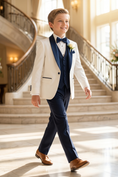 Cargar la imagen en la vista de la galería, Navy Blue And White Serge 3-Piece Suit