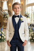 Cargar la imagen en la vista de la galería, Navy Blue And White Serge 3-Piece Suit