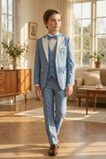 Load image into Gallery viewer, Light Blue And White Serge 3-Piece Suit
