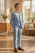 Load image into Gallery viewer, Light Blue And White Serge 3-Piece Suit