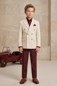 Load image into Gallery viewer, Beige And Dark Red Color-Blocked 2-Piece Suit
