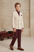 Load image into Gallery viewer, Beige And Dark Red Color-Blocked 2-Piece Suit
