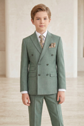 Cargar la imagen en la vista de la galería, Gray-Green Cotton-Linen Double-Breasted 2-Piece Suit