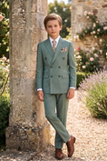 Cargar la imagen en la vista de la galería, Gray-Green Cotton-Linen Double-Breasted 2-Piece Suit