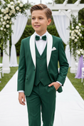 Load image into Gallery viewer, Deep Green And White Color-block Serge 3-Piece Suit