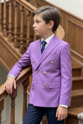 Load image into Gallery viewer, Purple And Navy Blue Color-Block Serge 2-Piece Suit