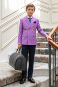 Load image into Gallery viewer, Purple And Navy Blue Color-Block Serge 2-Piece Suit