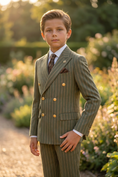 Bild in Galerie-Betrachter laden, Olive Green And Gold Pinstripe Double-Breasted 2-Piece Suit