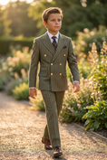Bild in Galerie-Betrachter laden, Olive Green And Gold Pinstripe Double-Breasted 2-Piece Suit