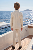 Load image into Gallery viewer, Beige And Navy Lapel Linen-Blend Double-Breasted 2-Piece Suit