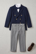 Charger l'image dans la visionneuse de la galerie, Boys Navy Double-Breasted Blazer with Grey Trousers 2-Piece Suit