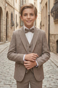 Load image into Gallery viewer, Boys Brown Pinstripe 3-Piece Suit for Weddings & Formal Events