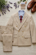 Cargar la imagen en la vista de la galería, Boys Beige Pinstripe Double-Breasted 2-Piece Suit