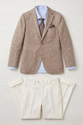Cargar la imagen en la vista de la galería, Boys Brown Linen-Blend Blazer with White Trousers 2-Piece Suit
