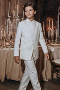 Load image into Gallery viewer, White Crew Neck Serge Concealed Buttons 2-Piece Suit
