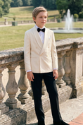 Load image into Gallery viewer, Apricot And Black Cotton Linen Double-Breasted 2-Piece Suit